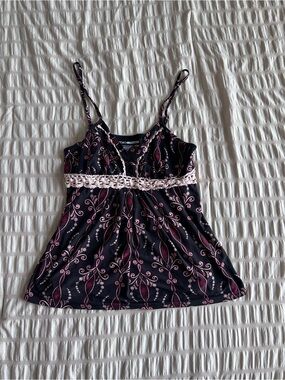Studio Donatella Black Floral Lace Trim Cami Top (S)